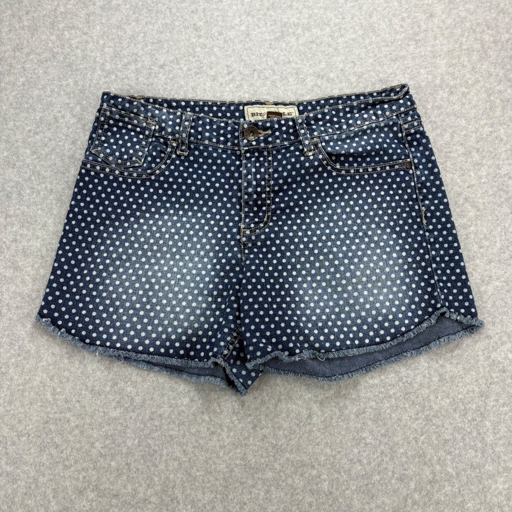 Bit & Bridle Denim Shorts Womens 10 Blue Polka Dot Frayed Hem Stretch Retro Boho